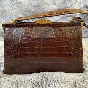 Rare vintage Italian Lesca brown alligator handbag.